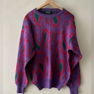 Byford Mens purple & green Crew Neck  Drop Shoulder Pullover Sweater Size M 717